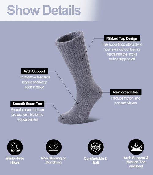 DYW Womens Merino Wool Hiking Socks Thermal Warm Winter Boot Crew Cushion Work Walking Gift Socks 5 Pairs （5 Pairs Solid Colors,Medium）
