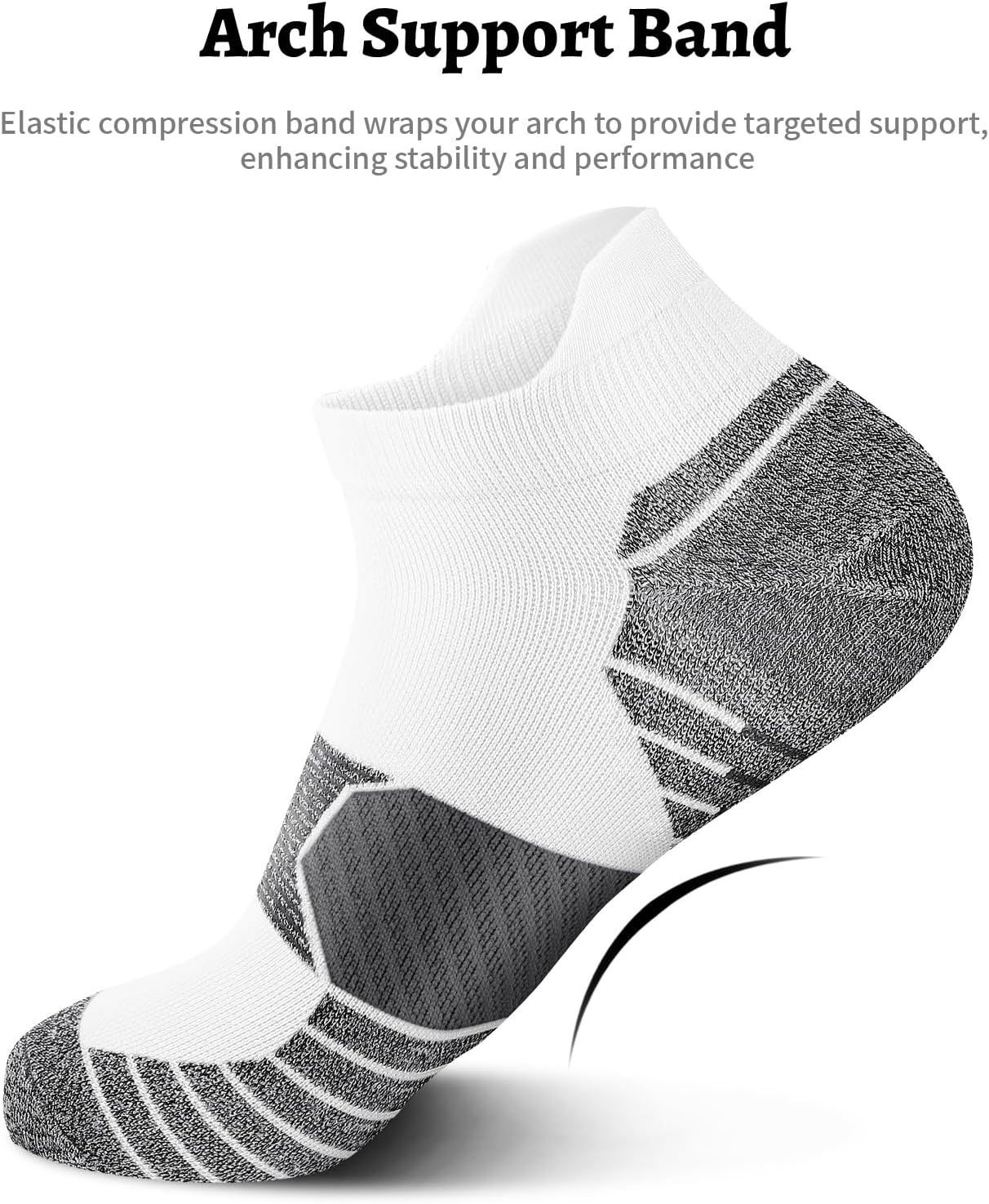 PAPLUS Compression Running Socks - 6 Pairs of Ankle Athletic Socks with Arch Support