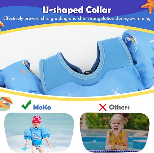MoKo Toddler Swim Vest - Cartoon Swim Floaties with Shoulder Straps | For Kids 13-66 lbs