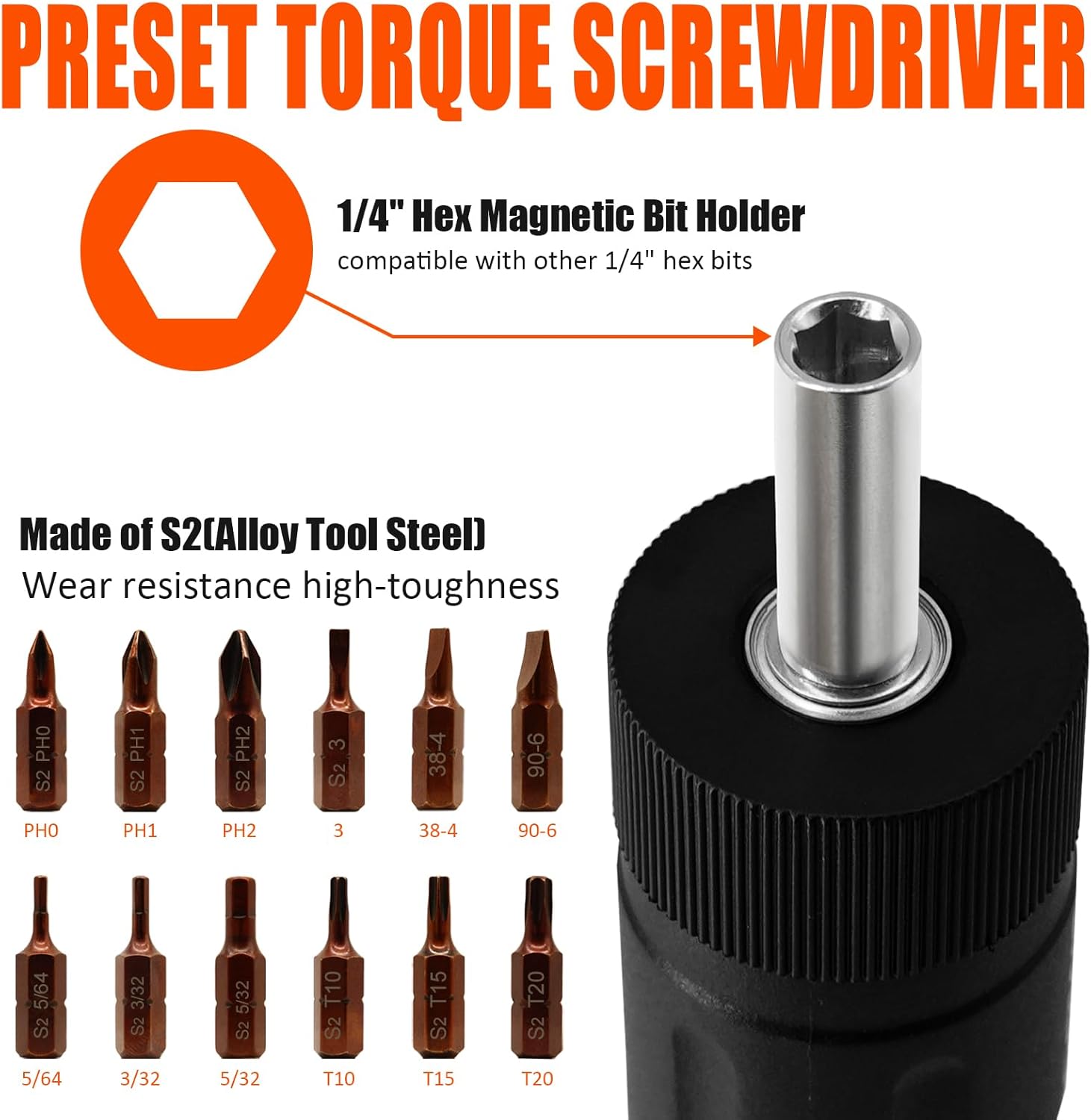 Skiennix 13-Piece Torque Screwdriver Set - S2 Bits & 1/4” Drive for Bike Repair | 10-70 In-lb Torque Range