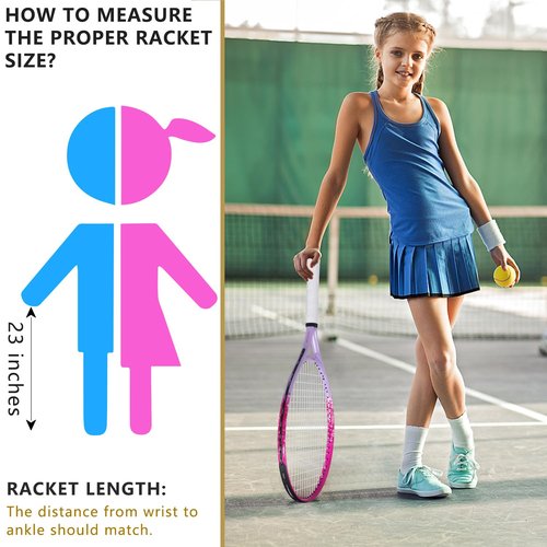 bo'weiqi 23" Kids Tennis Racket for Aged 8-10, Lightweight Youth Tennis Racket for Outdoor/Indoor Sports Including 1 Tennis Racket,1 Replacement Grip and 1 Shoulder Strap Bag Easy Carry(Pink)