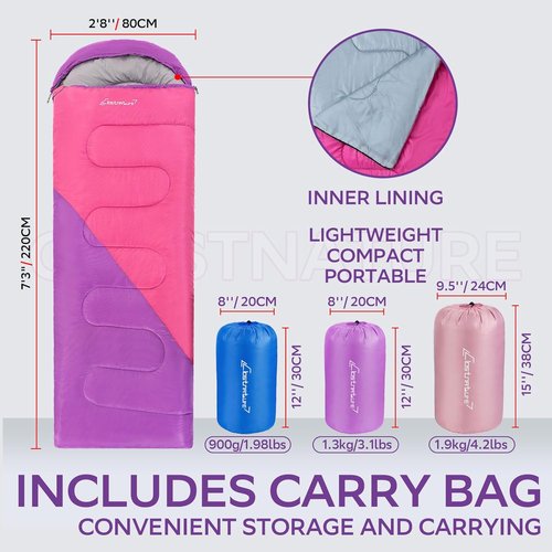Clostnature Sleeping Bag - Lightweight Ultralight Camping Bag for Adults & Kids | Compression Sack Included