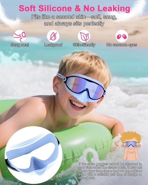 Keary Kids Swim Goggles - Anti-UV & Anti-Fog with Nose Cover | 2 Pack for Ages 3-12