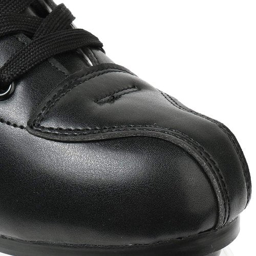 XUDREZ Adjustable High-Top Roller Skates - Soft Leather Four-Wheel Skates for Adults, Boys, Girls (Black Black Wheel, Women's 7.5 / Men's 6)