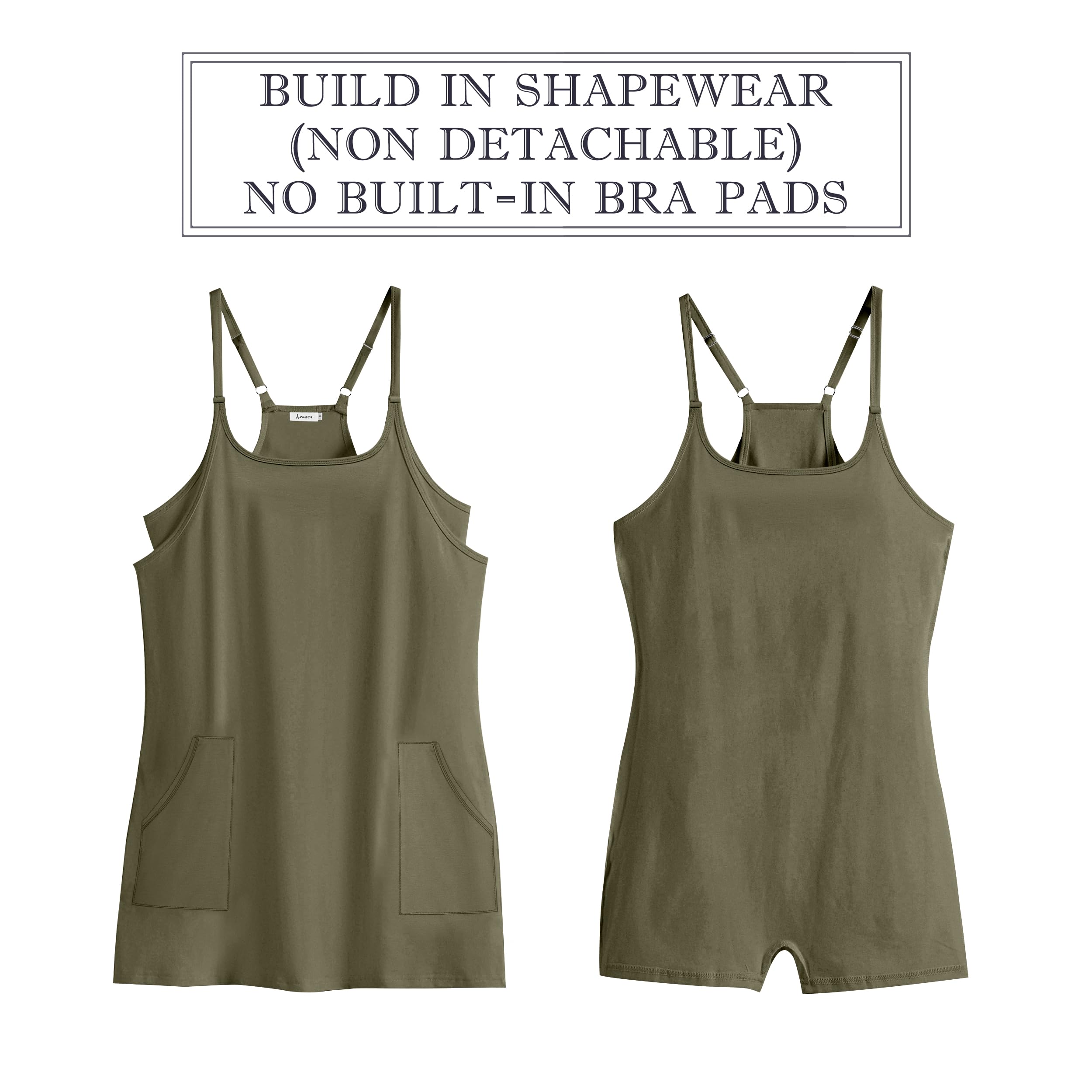 ANRABESS Women Athletic Tennis Dress 2026 Summer Square Neck Active Romper Built in Shorts Casual Athleisure Mini Dresses