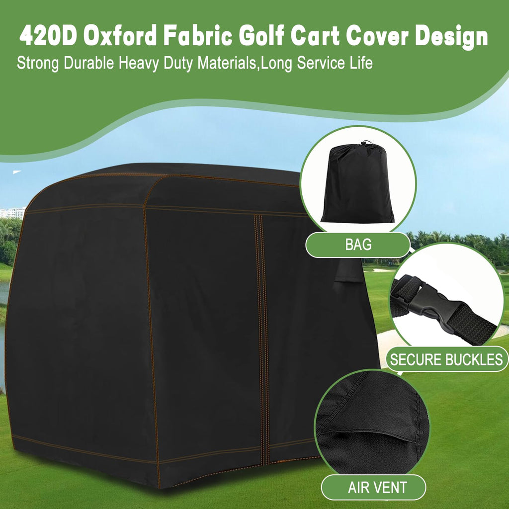 YONQIFON Golf Cart Cover 2 Passengers 420D Heavy Duty Waterproof Windproof Dustproof Universal Compatible with Club Car,EZGO,Yamaha,Golf Cart Rain Cover with Storage Bag