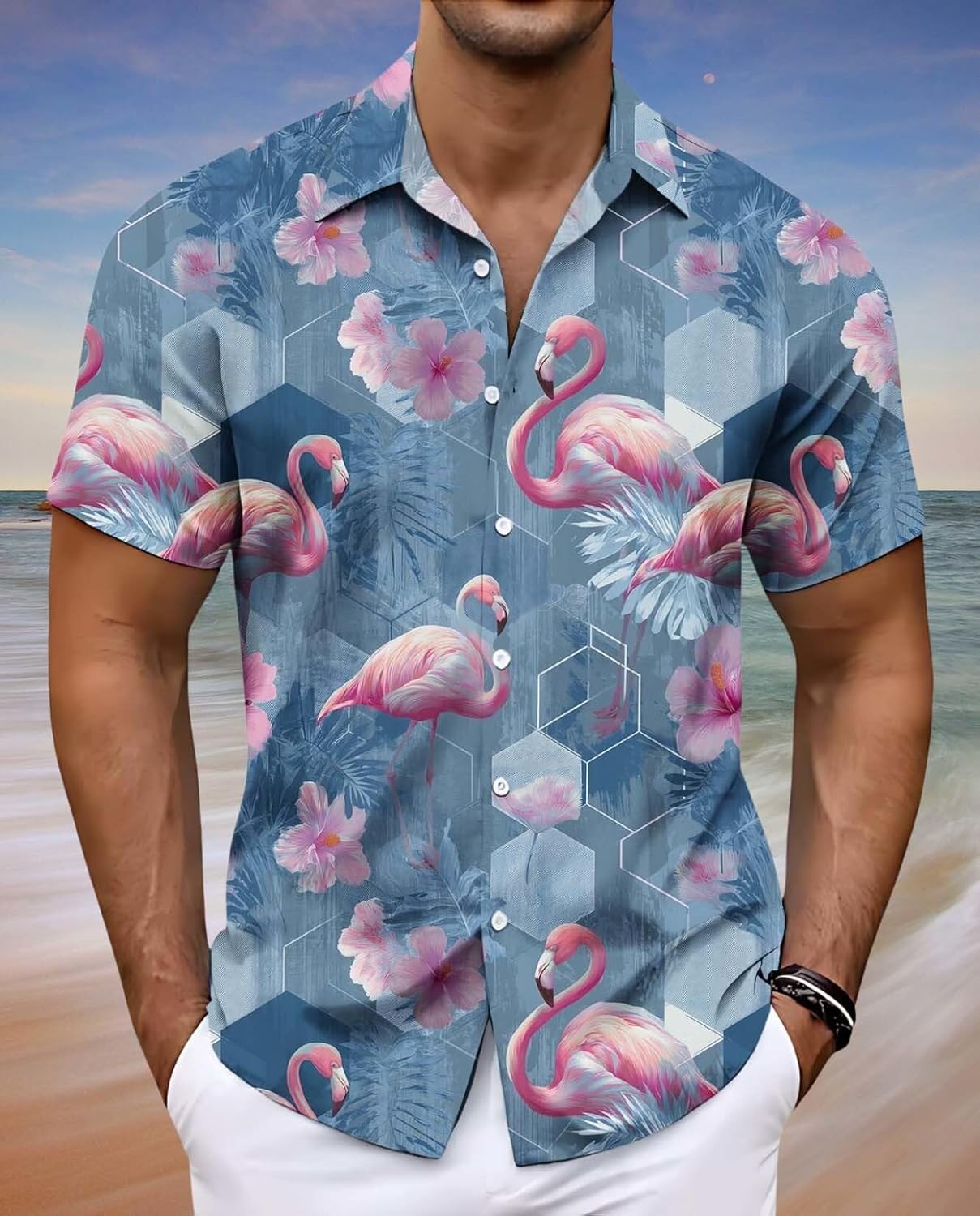 Skiennix Men's Floral Beach Shirt - Short Sleeve Hawaiian Vacation Print | Tropical Style