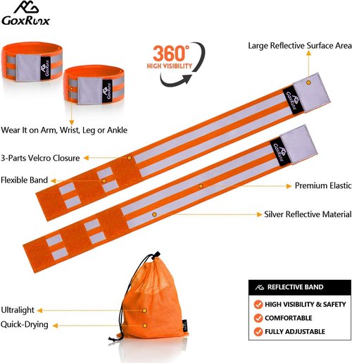 GoxRunx Reflective Bands - Adjustable 6-Pack Armband & Ankle Reflectors for Night Running & Cycling