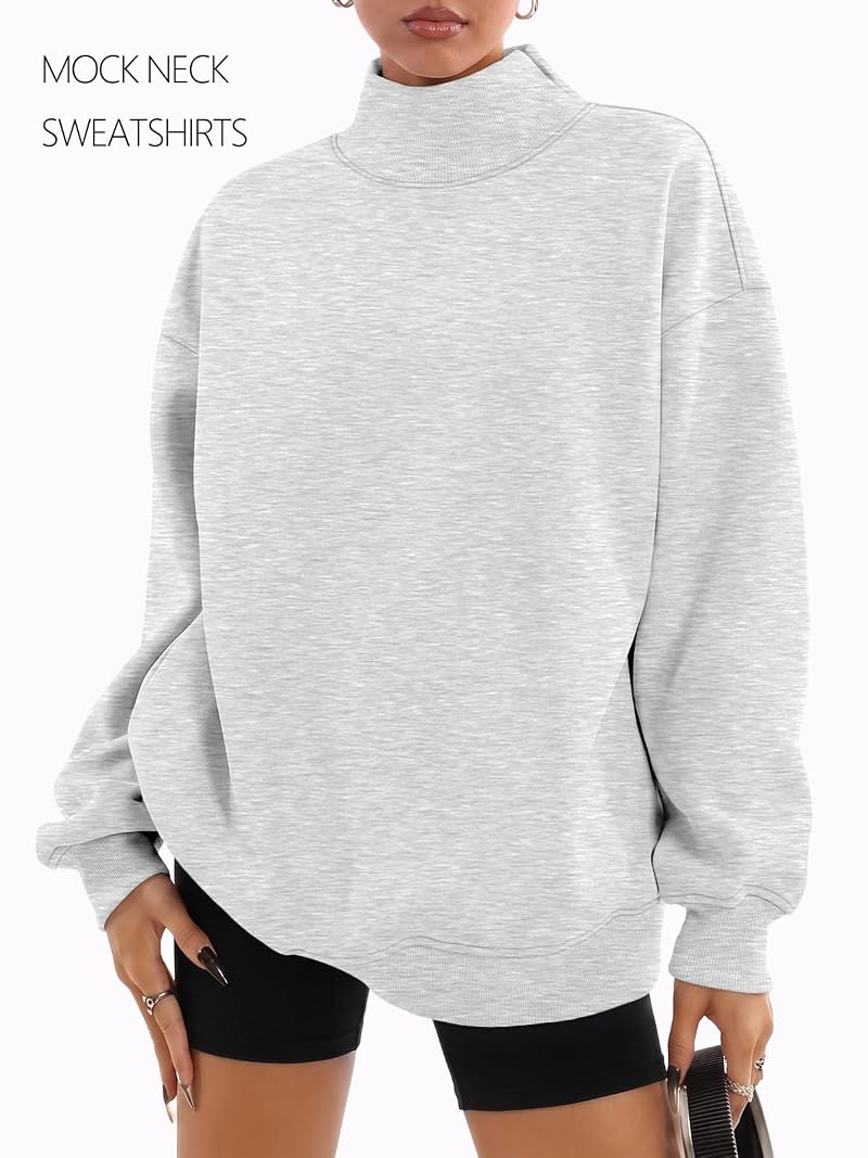 Trendy Queen Womens Mock Neck Oversized Sweatshirt - Grey, Small