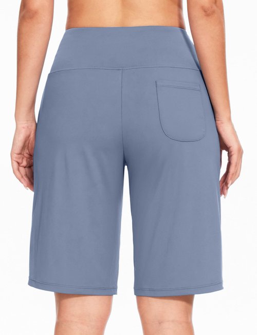 Blouty Women's 9" Bermuda Long Shorts Knee Length with Pockets High Waisted Shorts for Women Lounge Walking Athletic (Dusty Blue, X-Large)
