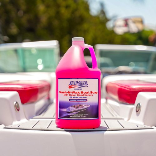 Marine Seapower Wash-N-Wax Boat Soap - Deep Clean & Glossy Finish - pH Neutral Cherry Scent, 1 Gallon (128 oz)