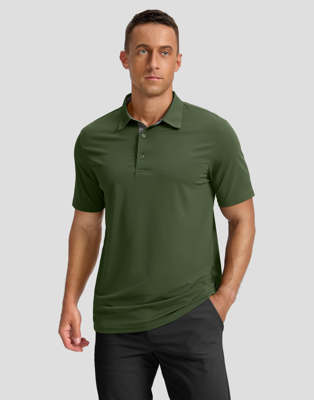 Men's Golf Shirts Dry Fit Moisture Wicking Performance Short Sleeve Collared Polo Shirts for Casual Tennis Bussiness (Dark Green, L)