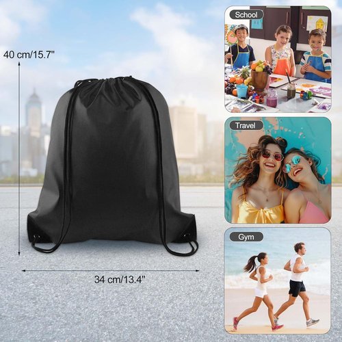 KUUQA 2 Pcs Drawstring Backpack Bags Sports Cinch Sack String Backpack Storage Bags for School Gym Traveling (Black)