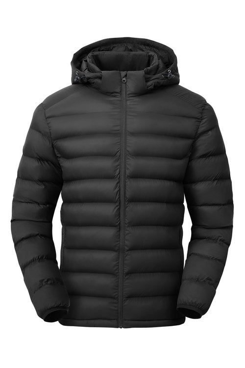Gopune Men's Lightweight Puffer Jacket Detachable Hooded Water Resistant Puffy Winter Down Jackets for Snow Ski Travel,Black 3XL