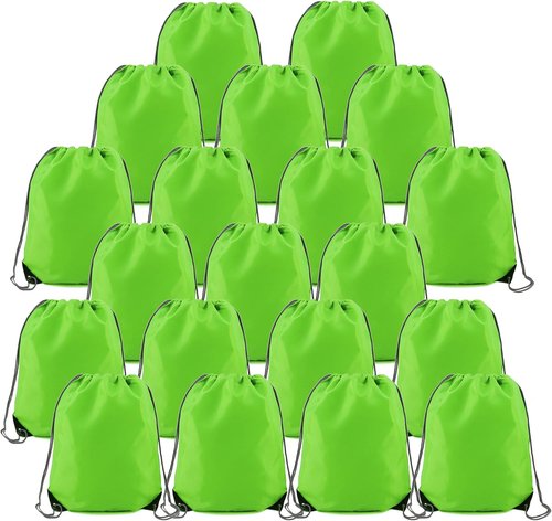BeeGreen 20-Pack Green Drawstring Gym Backpacks - Lightweight & Durable Storage Bags for Travel & Sports
