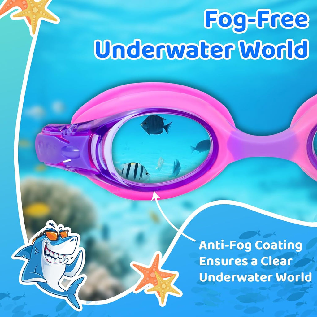Vvinca Kids Swim Goggles - Anti-Fog UV Protection | Soft Silicone, Leak-Proof Design for Ages 3-14