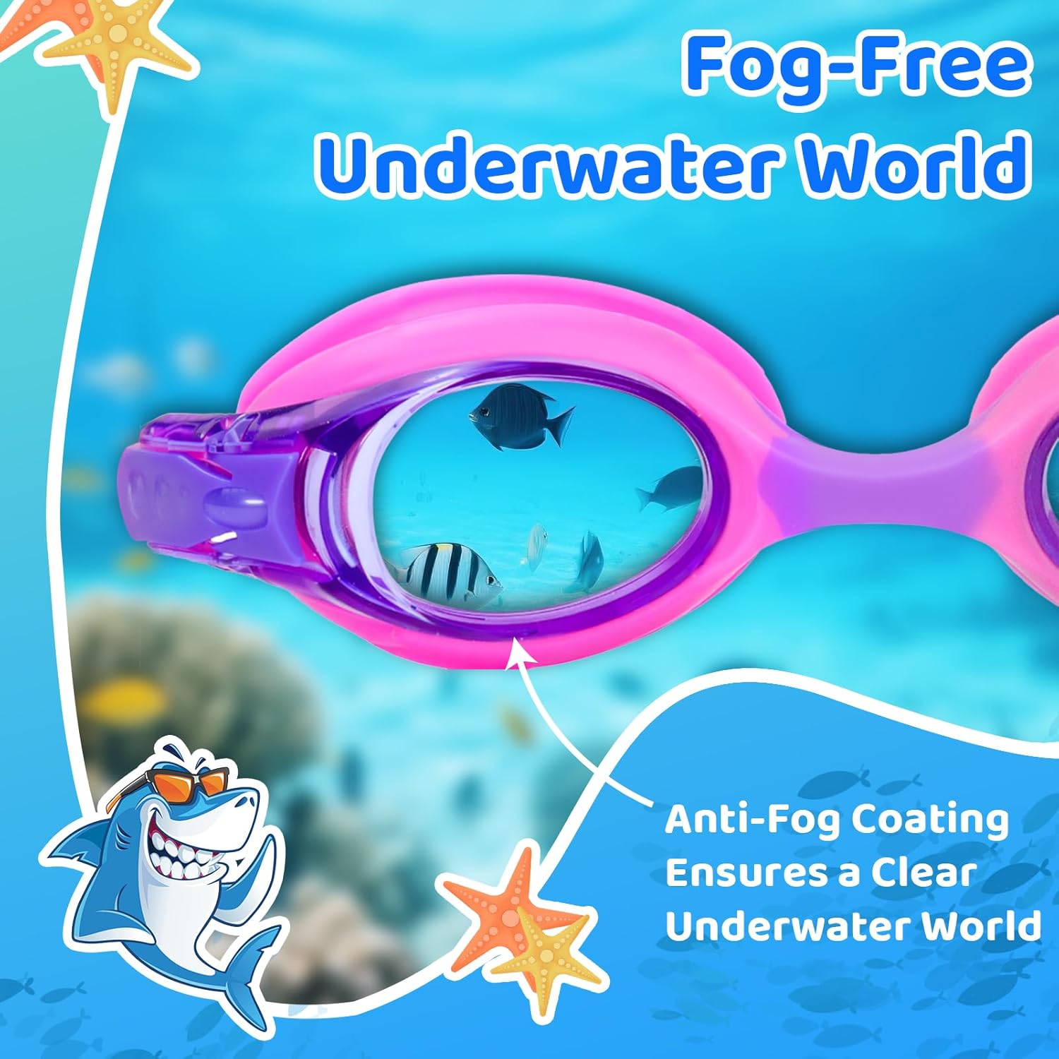 Vvinca Kids Swim Goggles - Anti-Fog UV Protection | Soft Silicone, Leak-Proof Design for Ages 3-14