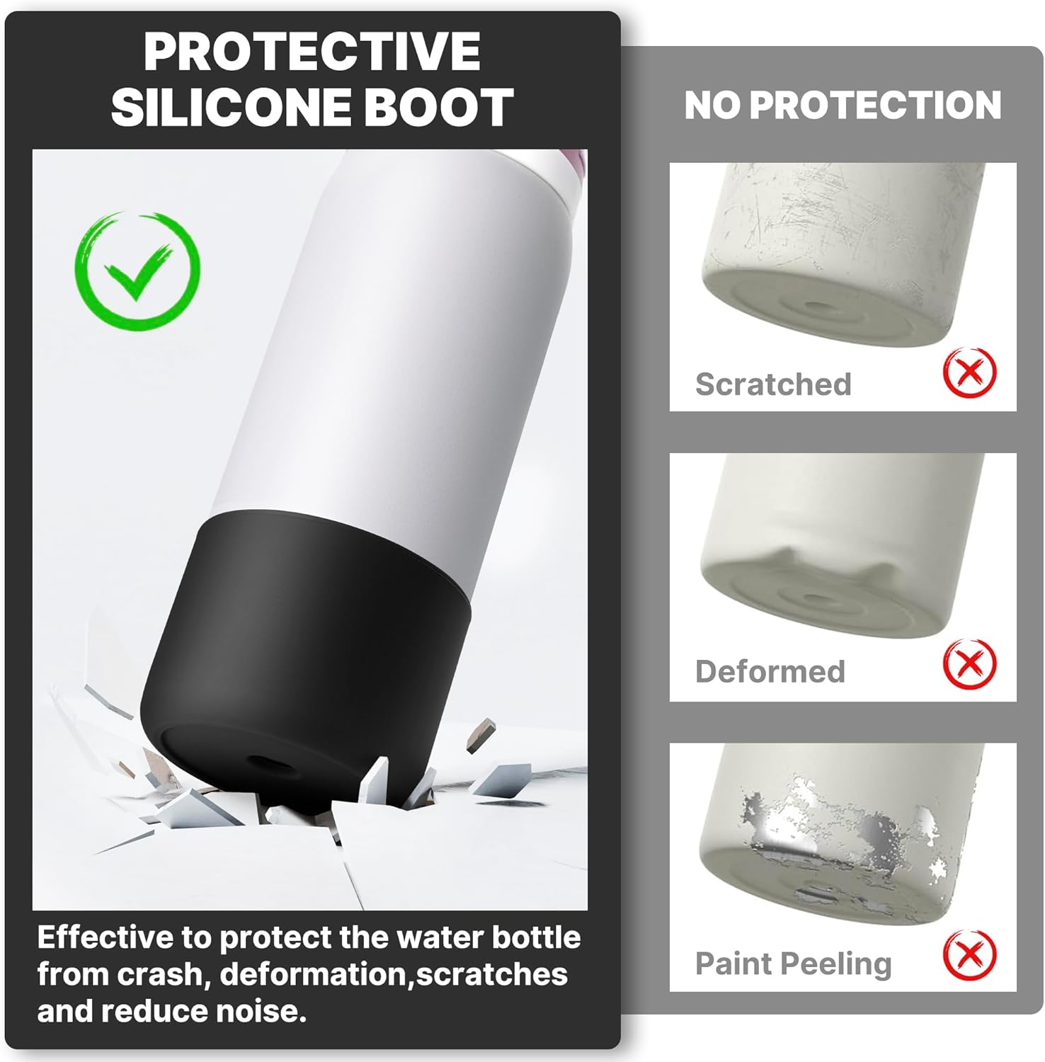 Silicone Boot for Owala 24 oz Water Bottle, Anti-Slip Protective Sleeve for Owala Twist & FreeSip & Flip Stainless Steel Water Bottle, Boot Bottom Base for Owala (Black)