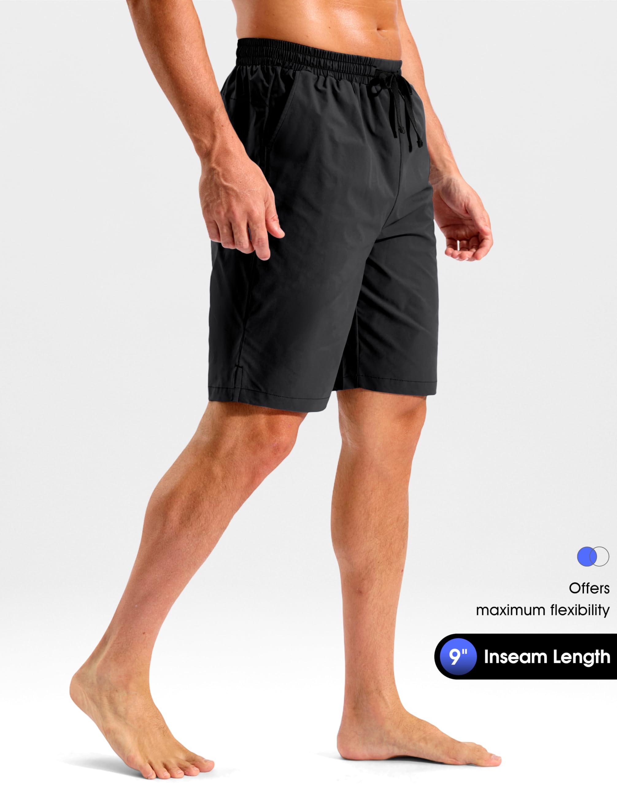 Pudolla Men's Swim Trunks 9"/11" Quick Dry Board Shorts Bathing Suits Beach Shorts for Men with Pockets - No Liner(Black 9 Inseam-XL)