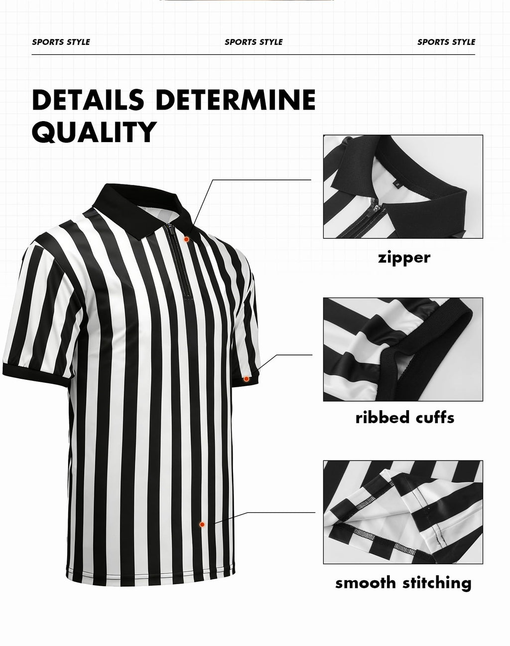WILLBEFIT Men's Referee Shirt Women Official Football Basketball Zipper Ref Jersey for Halloween Costume Umpire Waitress Uniform XL