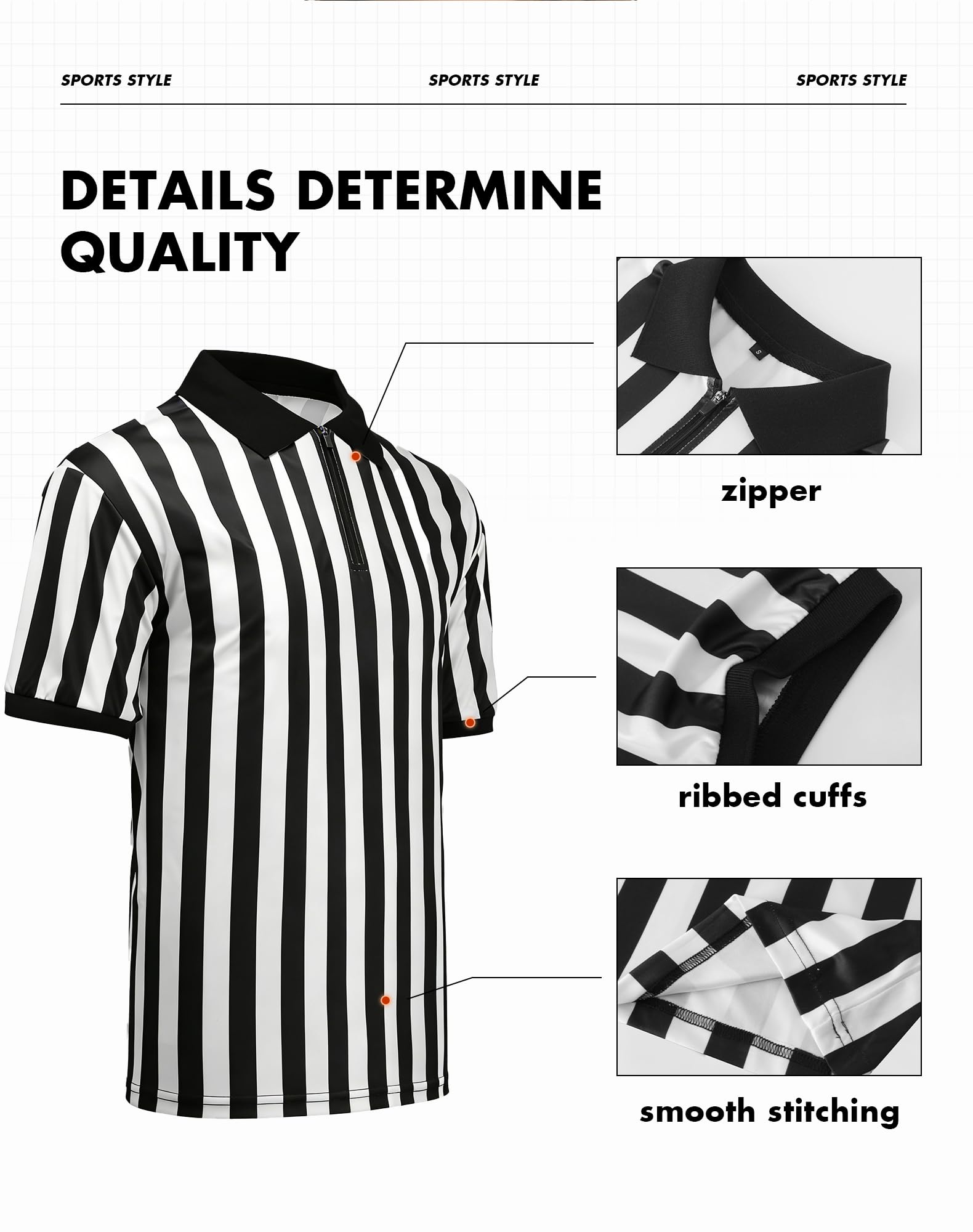 WILLBEFIT Men's Referee Shirt Women Official Football Basketball Zipper Ref Jersey for Halloween Costume Umpire Waitress Uniform XL
