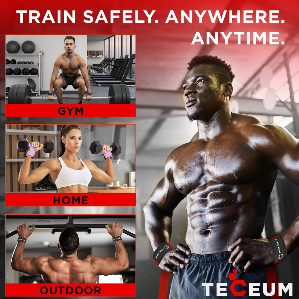 TECEUM Weightlifting Straps - Neoprene Padded Cotton Wrist Support for Powerlifting & Bodybuilding | Unisex
