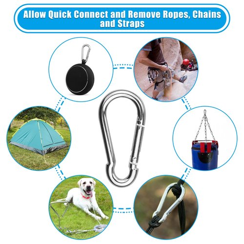 60 Pack 3" Heavy Duty Spring Snap Hook, M8 5/16" Galvanized Steel Carabiner Clip Spring Snap Hook, Small Carabiner Clip Metal Clip for Home Gym, Outdoor Traveling, Swing, Hiking, 500Lbs Capacity