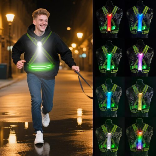 Glow Running Vest - Reflective Safety Vest with Detachable Light | 8 Glow Colors for Night Running & Cycling
