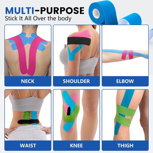 16 Rolls Kinesiology Tape, 16 Colors 2 inch x 16.4 Feet Waterproof Athletic Tape, Uncut Kinetic Tape, Elastic Muscle Tape, Sports Tape, Knee Tape for Exercise and Daily Use