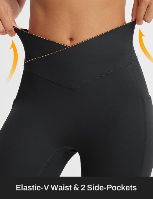 baleaf Capri Leggings for Women Knee Length Yoga Workout Capirs Leggings with Pockets Tummy Control Stretch Black L