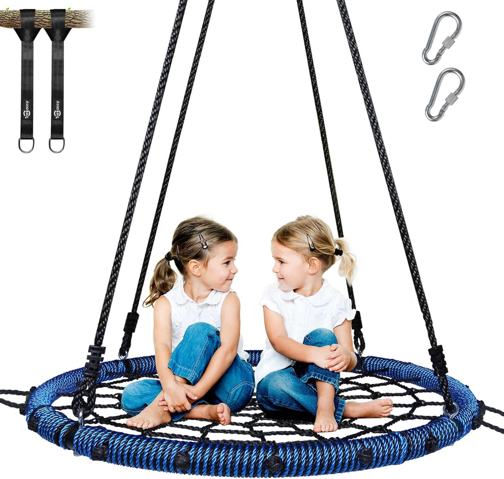Trekassy 40" Spider Web Saucer Tree Swing - 750lbs Capacity, Durable Steel Frame, Blue Color