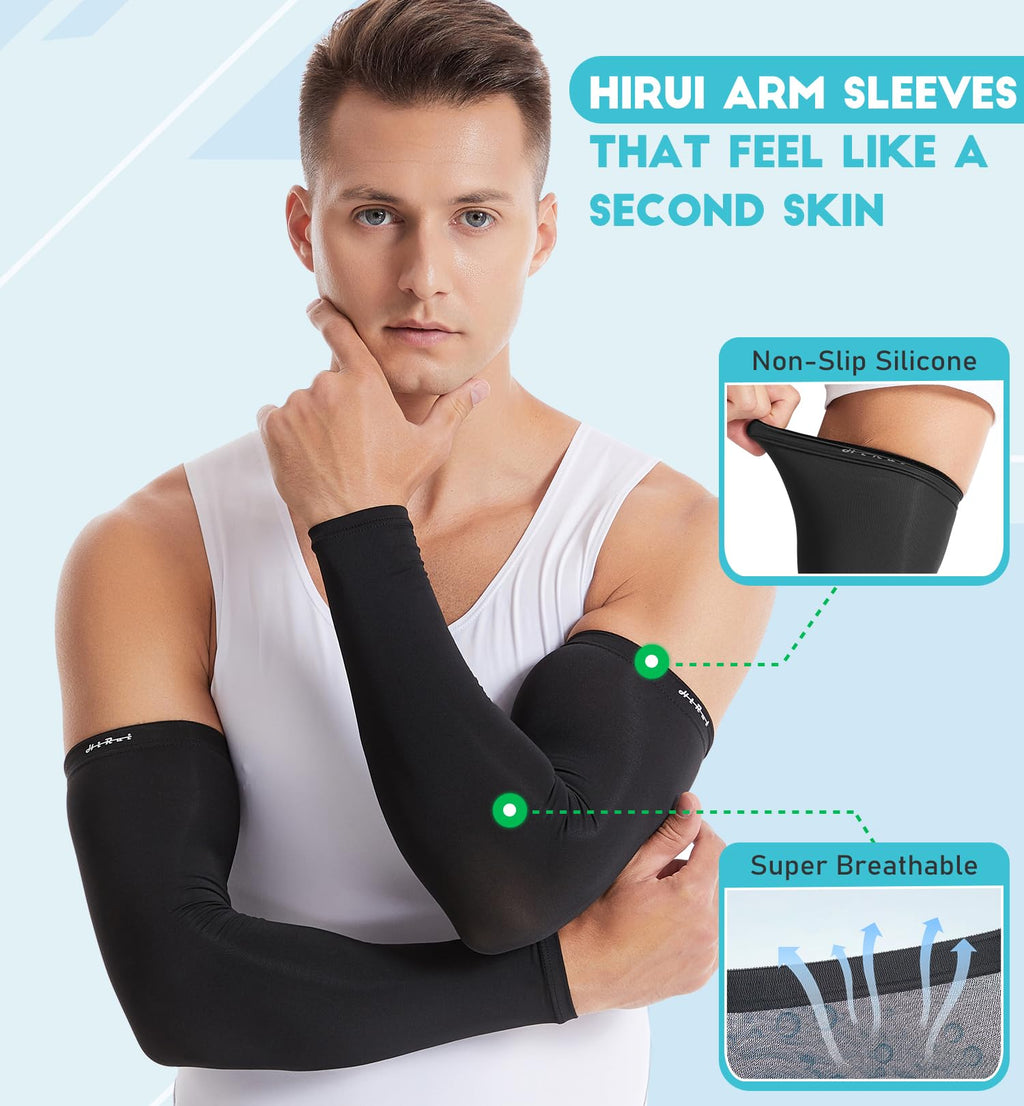 HiRui Arm Compression Sleeves for Men Women Youth Kids, UV Protection 20-30mmHG Support, Great for Running Cycling Basketball Golf Tattoo Cover, Breathable Moisture-Wicking (Black, Medium)