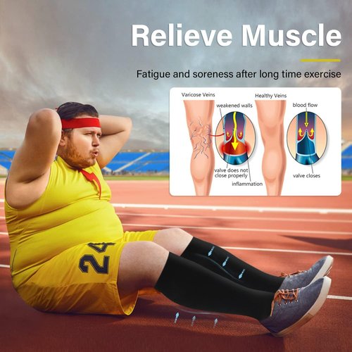 Diu Life Plus Size Compression Socks - Extra Knee High Support for Wide Calves | 3 Pairs for Men & Women