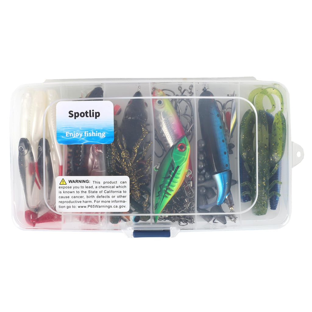 Spotlip 120pcs Tackle Box with Tackle Included, Crankbaits, Spoon, Hooks, Weights & Other Accessories, Fishing Bait Lure Gear Kit Gift for Men Freshwater Saltwater