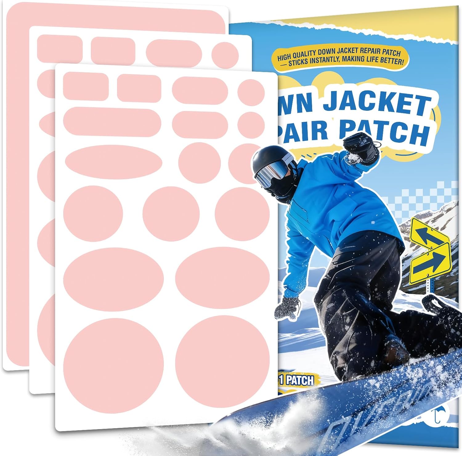 OAZ Down Jacket Repair Patch Kit - 35 Pre-Cut Self-Adhesive Nylon Patches | Waterproof & Lightweight (Pink)