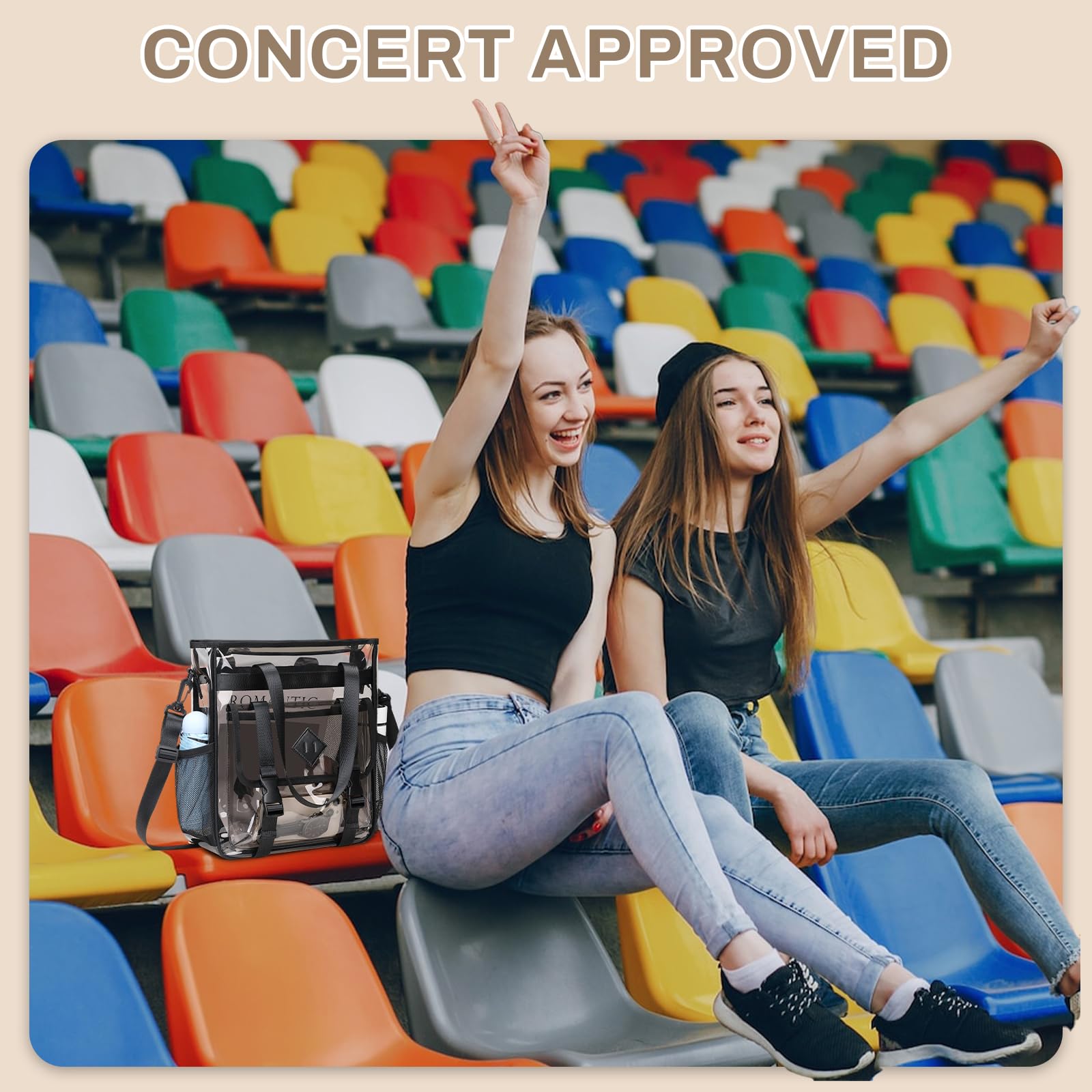 MUSEVOS Clear Tote Bag Clear Bag for Stadium Events, Thickened Water Resistant Heavy Duty PVC, 12x6x12 Stadium Approved for Work, Sports Games,Concert, Semi-Black