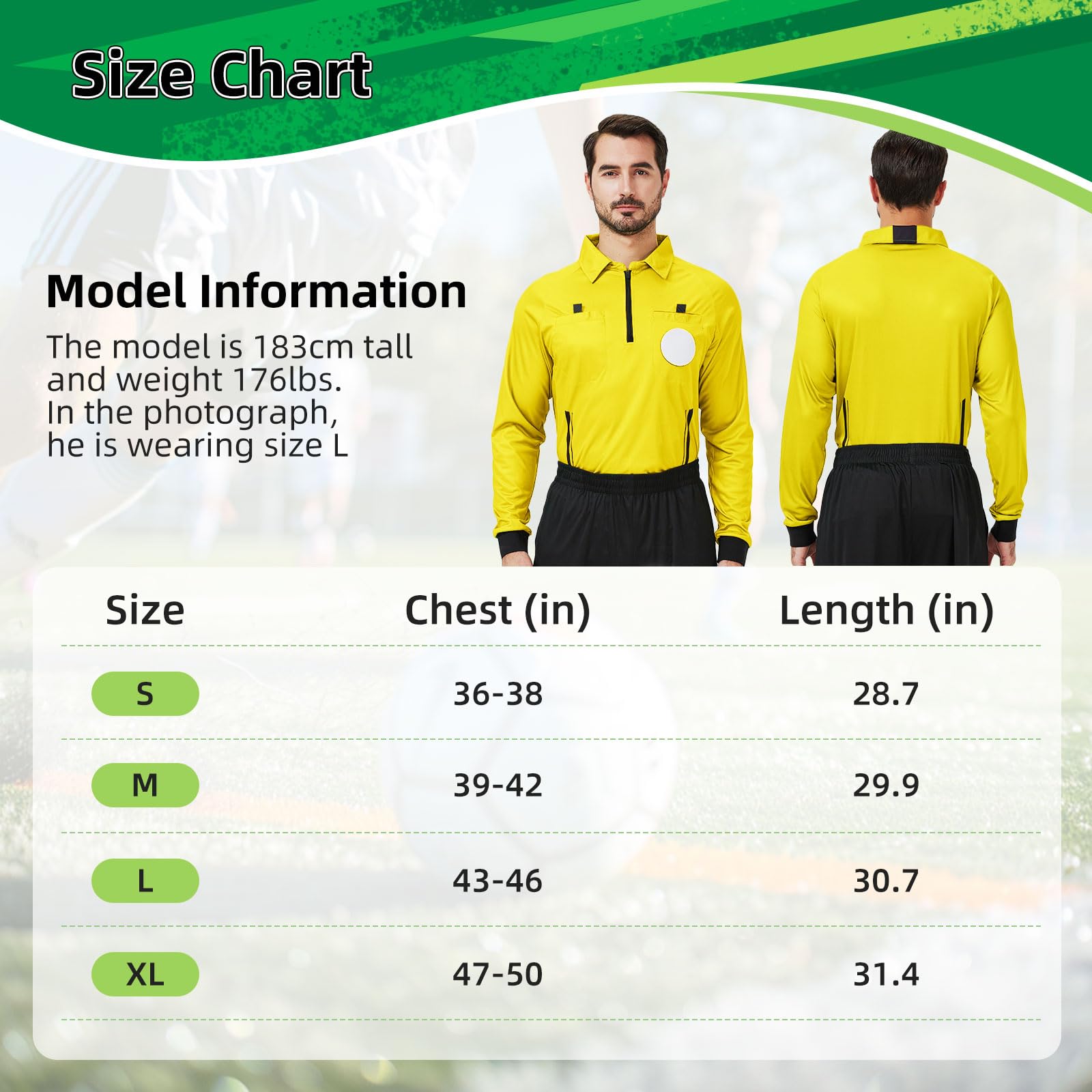 CUTIEHON Soccer Referee Jersey, Long Sleeve Official Pro Soccer Referee Shirt, Featuring a Badge Holder & Pockets