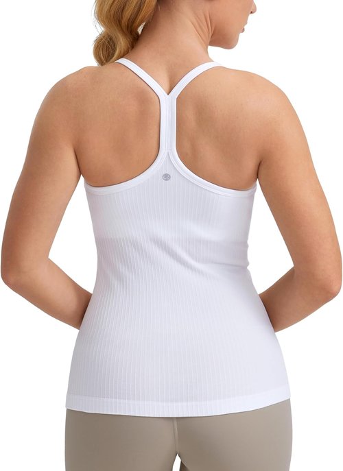CRZ YOGA Seamless Workout Tank Top - Women's Racerback Athletic Camisole with Built-In Bra