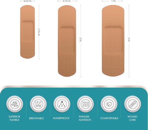 Flexible Fabric Adhesive Bandages - 100 Count Latex-Free First Aid Bandages with Non-Stick Pads for Wound Care
