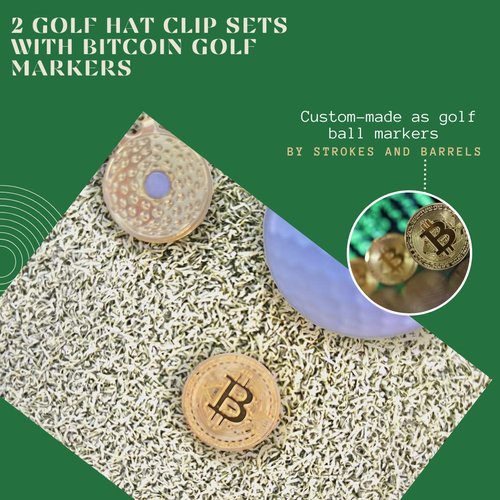 Fun, Crypto Golf Ball Markers Set - Bitcoin Design with Hat Clips (2-Pack)