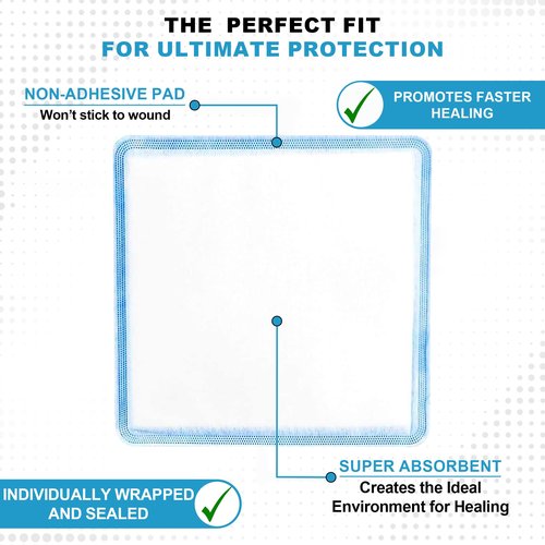 MedVance Super Absorbent Dressing, Dressing Pads for Wound Care, for Pressure Ulcers and 1st/2nd Degree Burns, Superior Moisture Absorbency Bandages, Box of 5 dressings (8"x8")