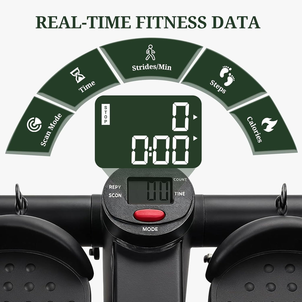 Skiennix Mini Stair Stepper - Portable Exercise Machine with Resistance Bands & LCD Monitor | Black
