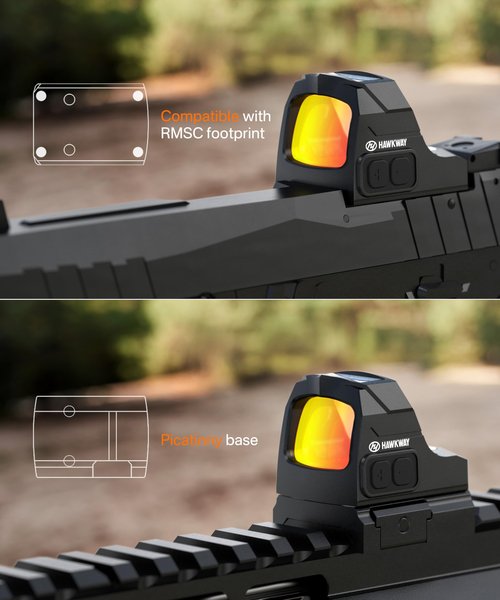 HAWKWAY 2 MOA Red Dot Sight for Pistol RMSC Dot Open Reflex Sight Auto Shaking Switch Solar & Auto Switching Parallax Free for Full-Sized