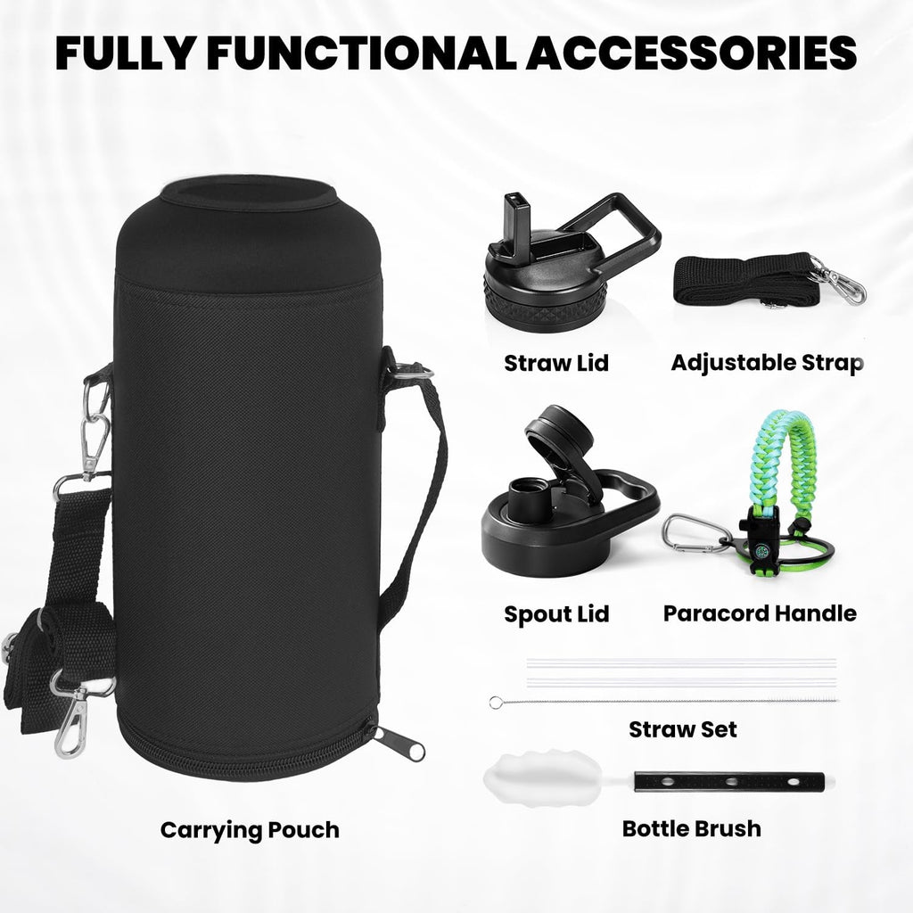 RAYMYLO Insulated Water Bottle - 87 Oz Triple Wall Vacuum Stainless Steel | Cold for 48 Hrs, Leak Proof, Ombre Green