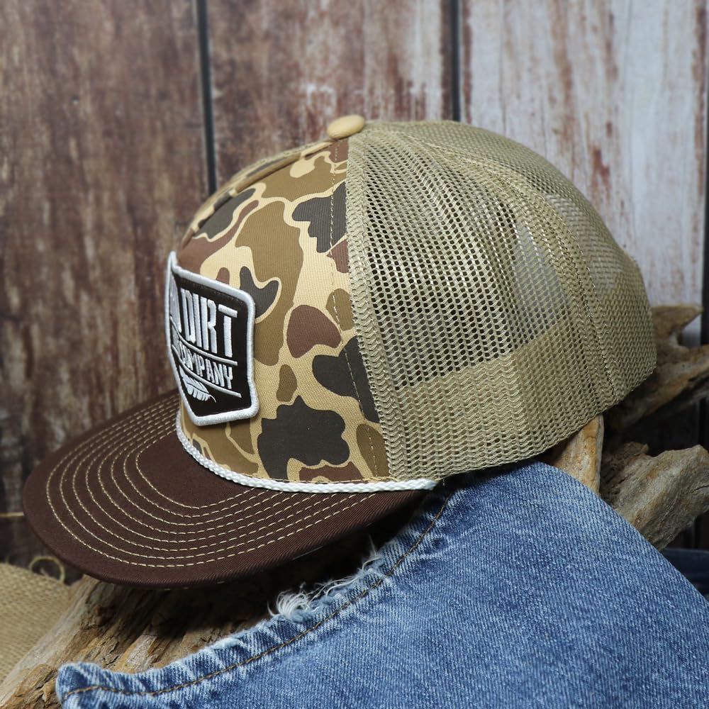 Red Dirt Hat Company Youth Adjustable Snapback Hat, Trucker Cap w/Ventilated Mesh Back & Snap Back Closure, Structured Baseball Cap for Men & Women - Duck Camo, Tan, One Size Fits All