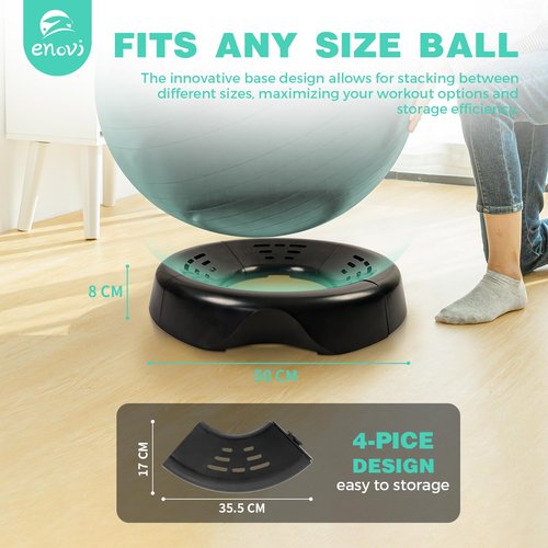 ENOVI EasyBalance Exercise Ball, Yoga Ball, with Base & Pump Set, 65cm, Pineneedle Green