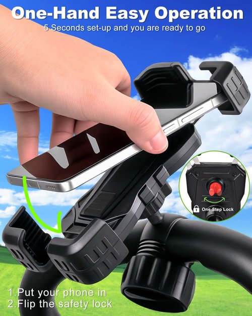 Golf Push Cart Phone Holder Silicone Protection 360° Rotatable Phone Mount Compatible with Clicgear, Sun Mountain, Caddytek, Rovic, Caddy, Bag Boy, Golf Push Cart Accessories for Cell Phones