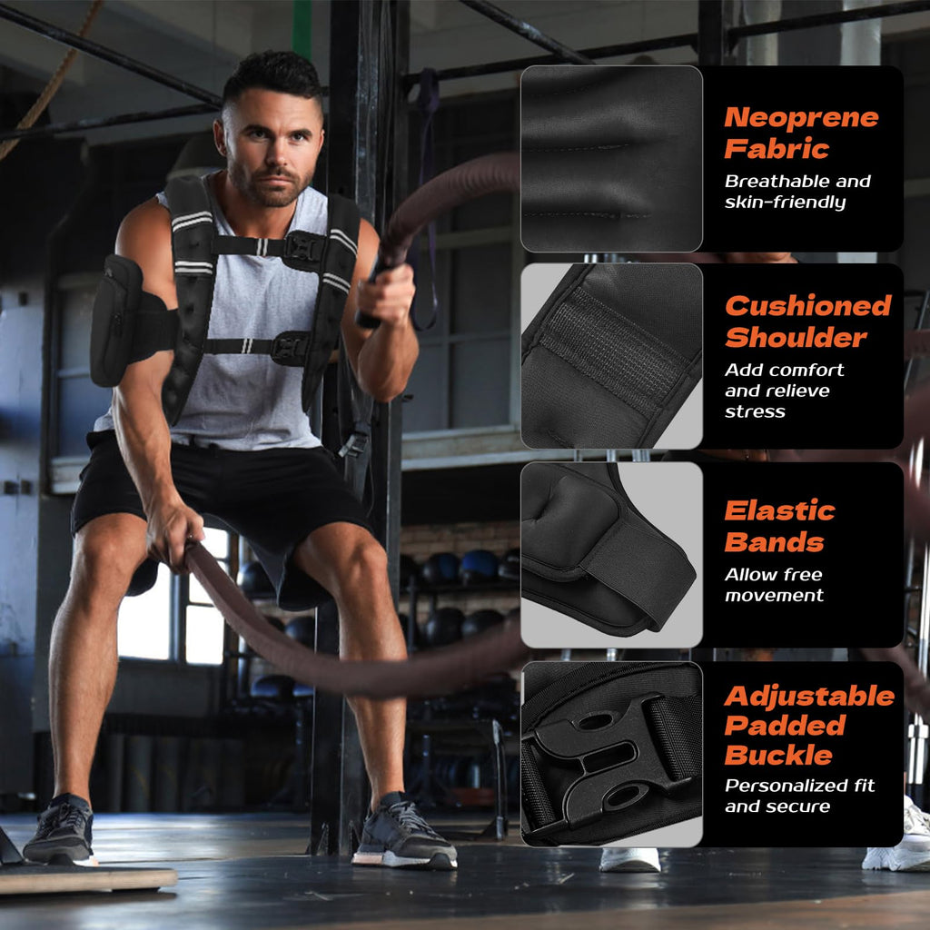 Weighted Vest for Women Men, 8lb/12lb/16lb/20lb Weighted Running Vest with Reflective Stripe, Detachable Phone Pouch for Workout, Walking, Strength Training, Weight Loss, Fitness, Jogging,12LB