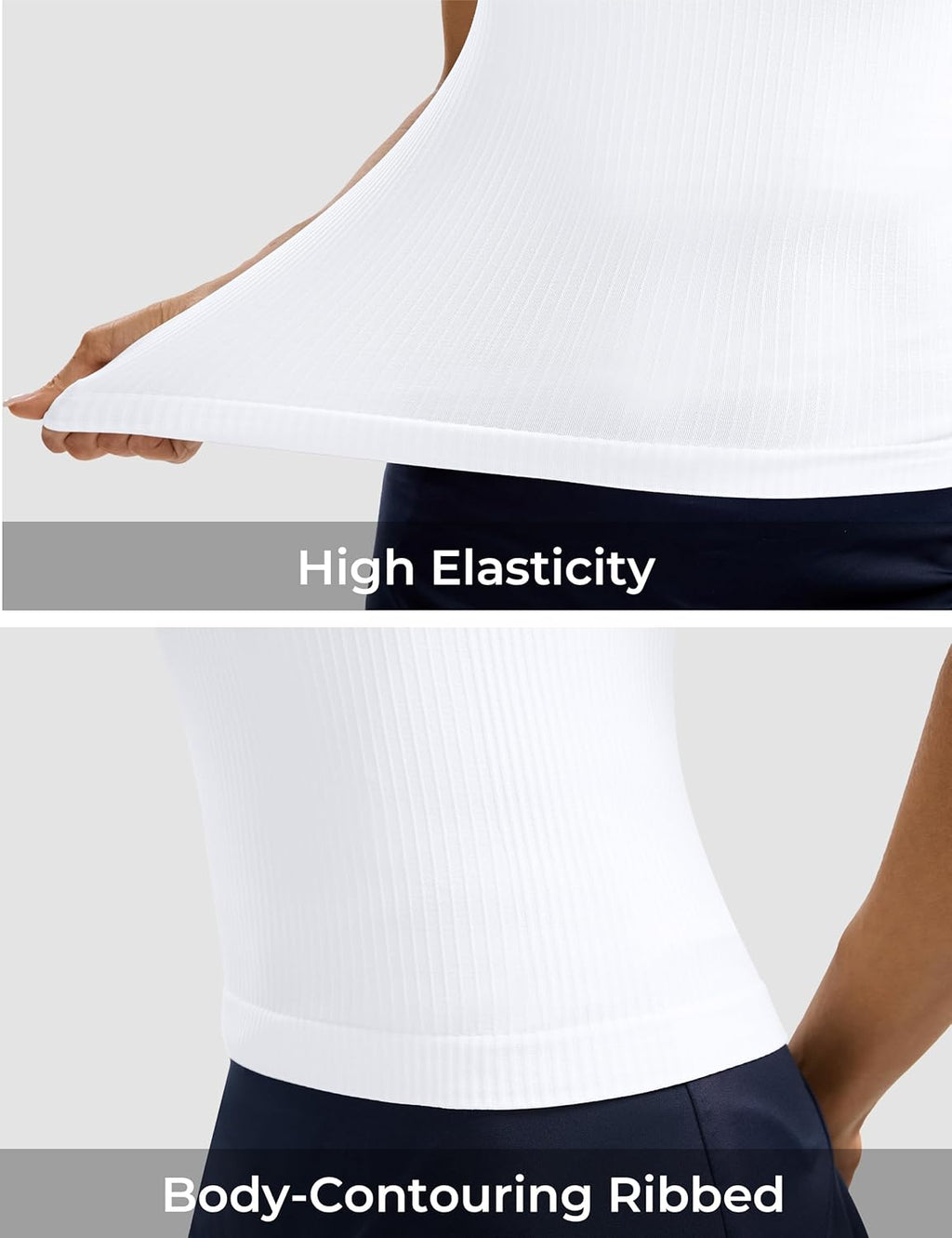 Skiennix Seamless Ribbed Workout Tank - Built-In Bra, V Neck Crisscross Back Yoga Top for Women