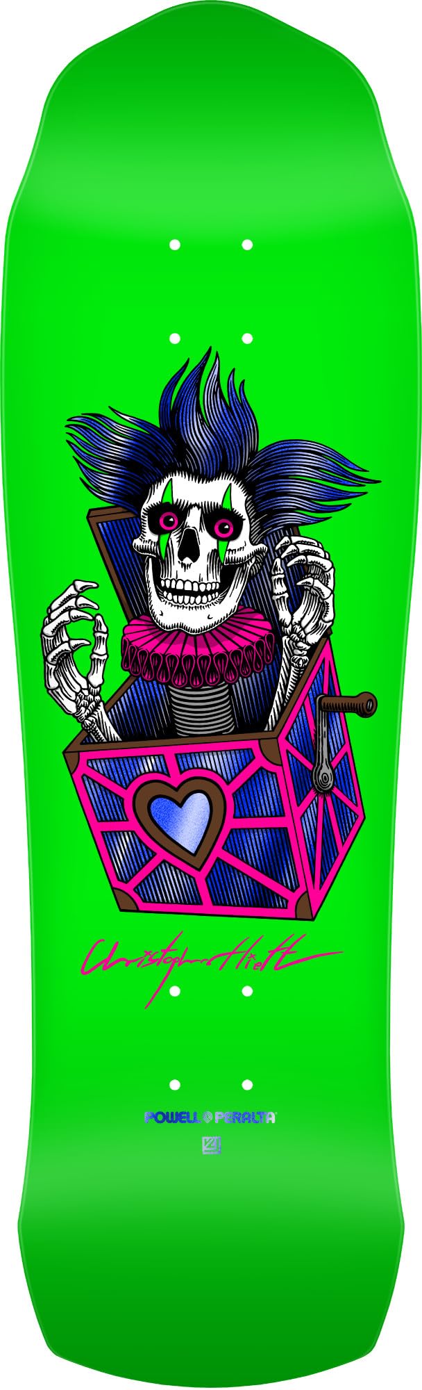 Powell Peralta Chris Hiett Skull 7-Ply Skateboard Deck, Green, 9.5" x 31.13"